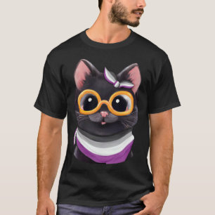 Camiseta Gato lindo y sutil con bandera de orgullo asexual