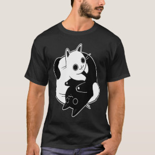 Camiseta Gato lindo yin yang amor blanco y negro