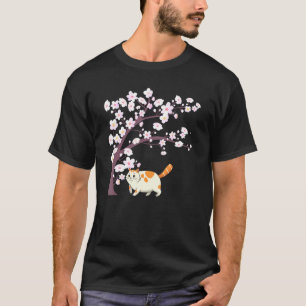 Camiseta Gato lindo yitreo japonés arbol de flores de cerez