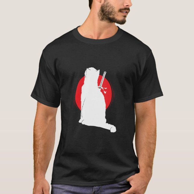 Camiseta Gato llevando espada Samurái (Anverso)