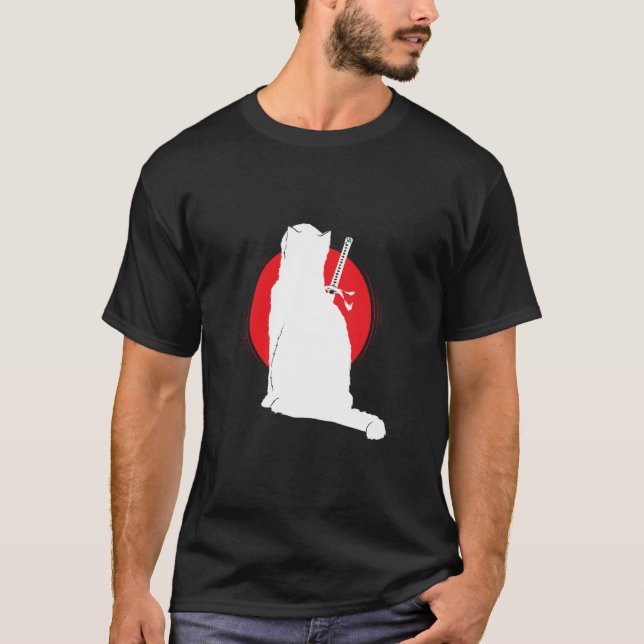 Camiseta Gato llevando espada samurái (Anverso)