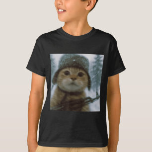 Camiseta Gato Loco Gatito De Nieve Soldado Selfie Con Arma 