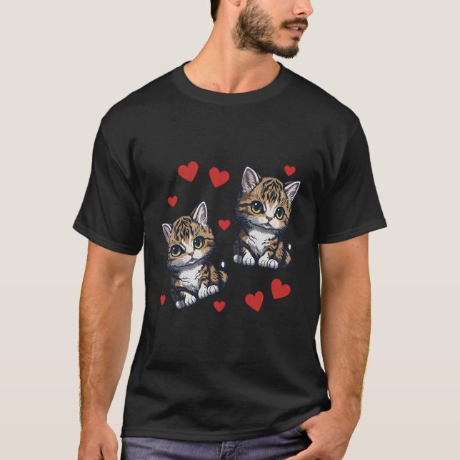 Camiseta Gato: Los Camisas De Corazón Aman A Los Chicas De  (Anverso)
