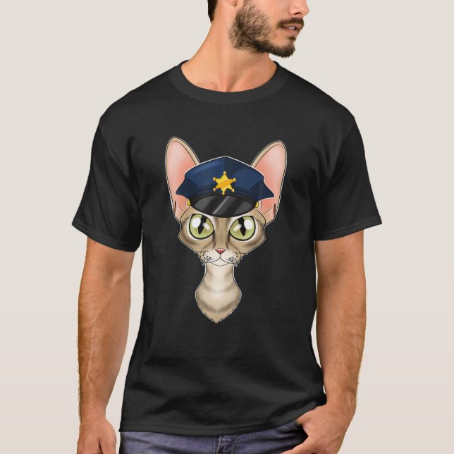 Camiseta Gato Lover I Oficial de Policía I Gato Devon Rex (Anverso)