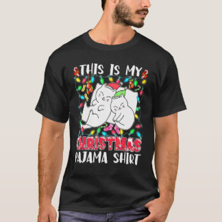 Camiseta Gato Luces de Navidad Esta Es Mi Pijama de Navidad