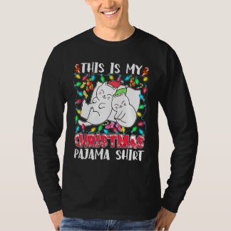 Camiseta Gato Luces de Navidad Esta Es Mi Pijama de Navidad