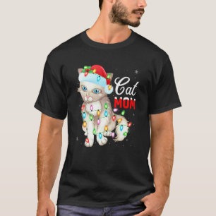 Camiseta Gato Luces Navidad Santa Gato Mamá Navidad