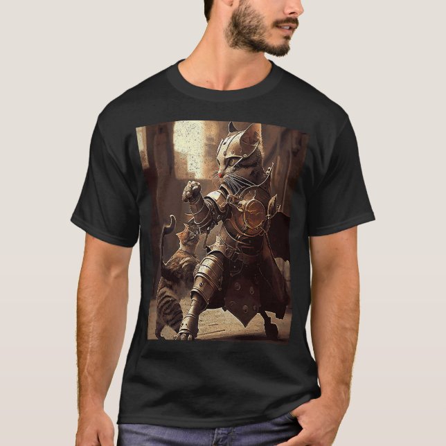 Camiseta Gato luchando contra el Steampunk (Anverso)