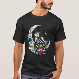 Camiseta Gato Luna Cráneo de Azúcar Día de los Muertos Ho M