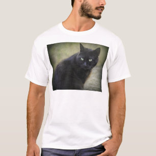 Camiseta Gato macho negro con ojos verdes