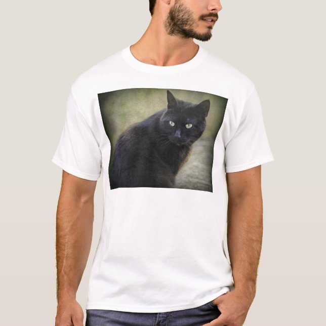 Camiseta Gato macho negro con ojos verdes (Anverso)