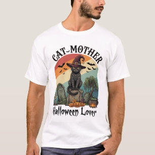 Camiseta Gato Madre Amante de Halloween Sombrero de Bruja N