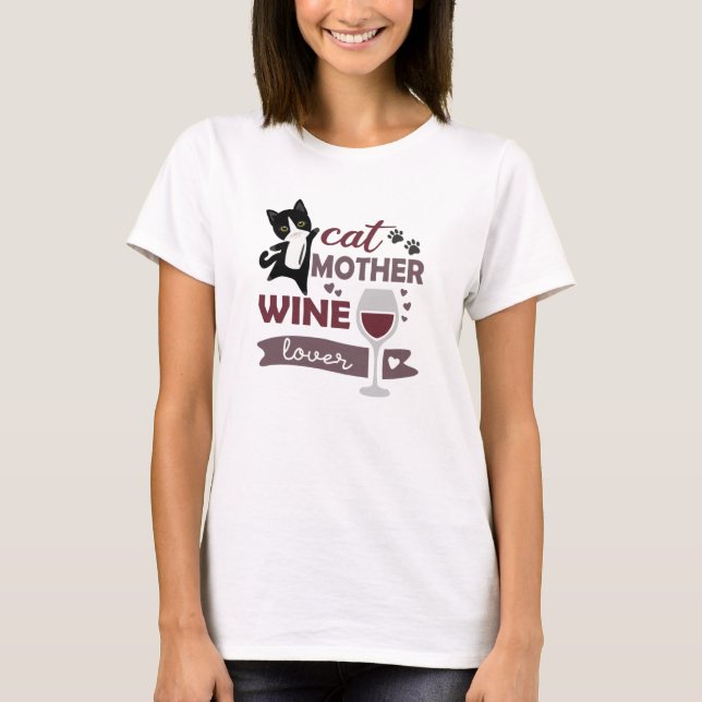 Camiseta Gato Madre Wine Lover Gatos Vino Rojo Negro (Anverso)