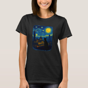 Camiseta Gato Madrid horizonte de cielo estrellado con ciud