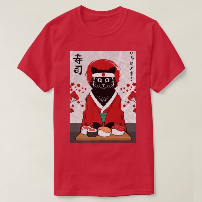 Camiseta Gato maestro de sushi dulce Samurai Kitty Japón ja (Diseño del anverso)
