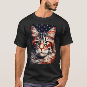 Camiseta Gato Maine Coon Arte Pop Americano Bandera EEUU