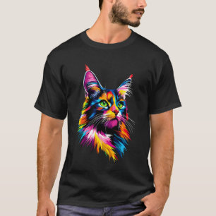 Camiseta Gato Maine Coon Colorido Arcoíris Color Popart Mai