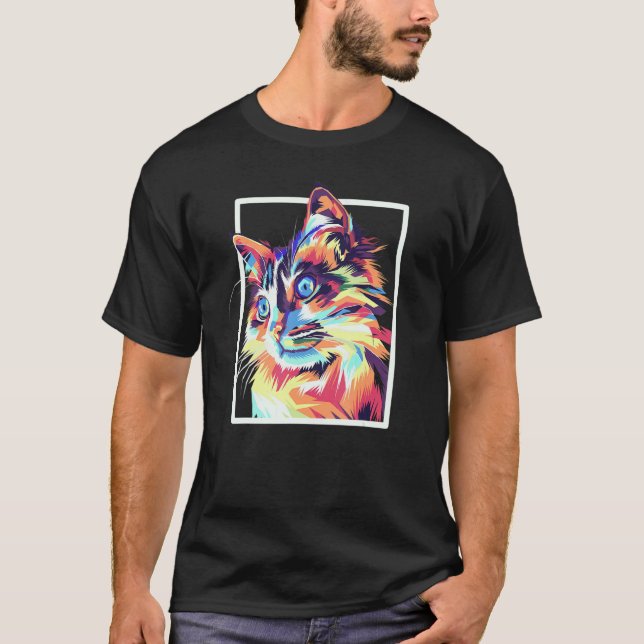 Camiseta Gato Maine Coon Colorido Pop (Anverso)