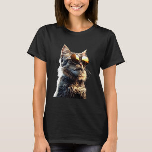 Camiseta Gato Maine Coon con Gafas de Sol Lindo Gato Maine