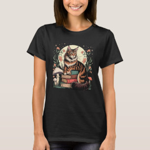 Camiseta Gato Maine Coon Cottagecore y lector de libros art