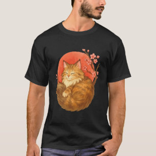 Camiseta Gato Maine Coon Durmiendo Bajo Flor de Cerezo