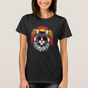 Camiseta Gato Maine Coon Gafas de Sol Puesta de Sol Retro V