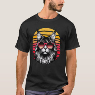 Camiseta Gato Maine Coon Gafas de Sol Puesta de Sol Retro V