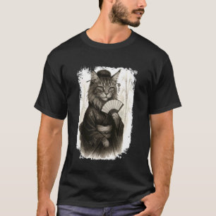 Camiseta Gato Maine Coon Geisha Divertido con Kimono. Japón