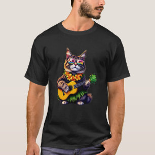 Camiseta Gato Maine Coon Hawaiano y Verano de Ukulele de Pi