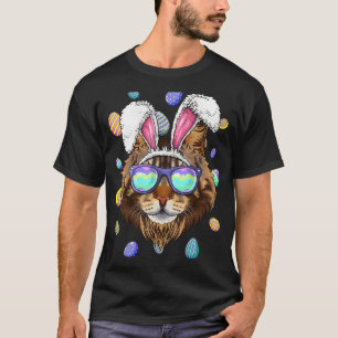 Camiseta Gato Maine Coon Orejas de Conejo de Pascua Cazando