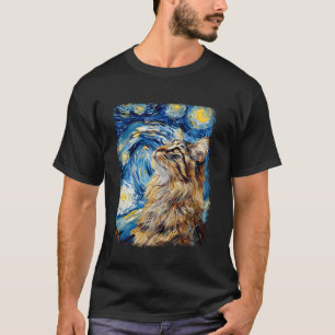 Camiseta Gato Maine Coon Pintura Noche Estrellada