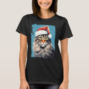 Camiseta Gato Maine Coon Pop Art Navidad Azul