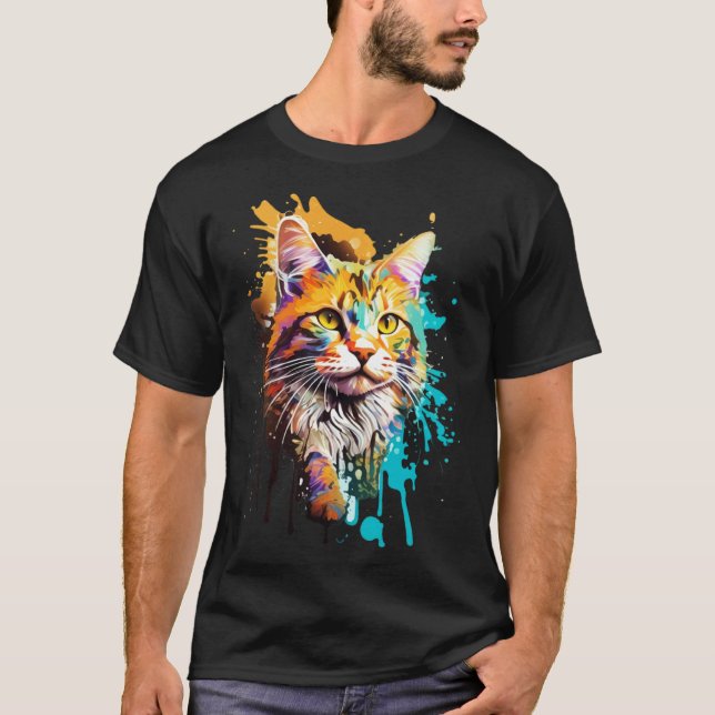 Camiseta Gato Maine Coon Splash (Anverso)