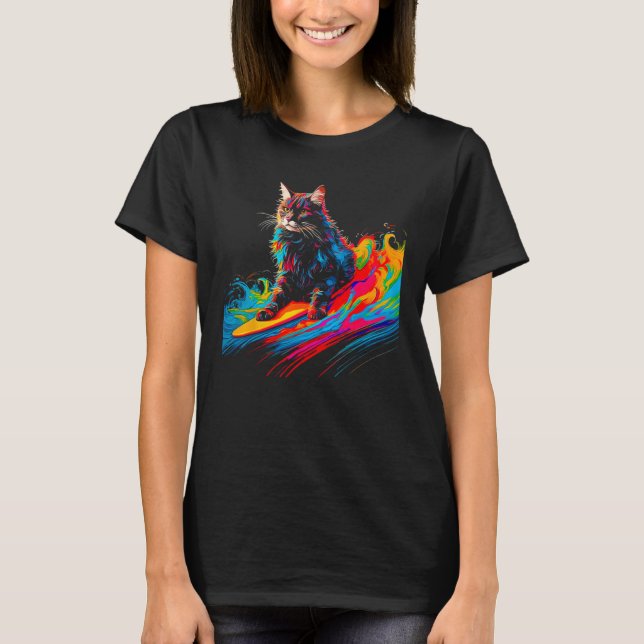 Camiseta Gato Maine Coon Surf 1 (Anverso)