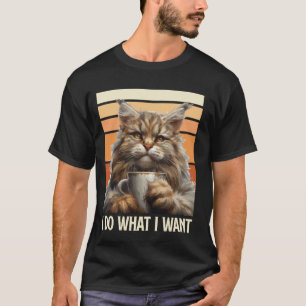 Camiseta Gato Maine Coon Terco HAGO LO QUE QUIERO Divertido