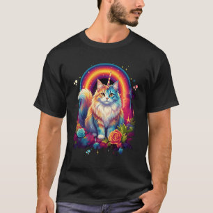 Camiseta Gato Mainecoon Kawaii Arcoíris Caticorn Unicornio