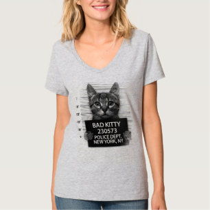 Camiseta Gato malo Kitty policía foto de arresto divertida 