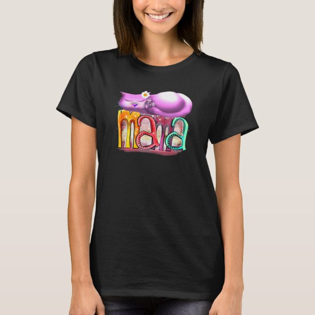 Camiseta Gato Mamá Gato Paz Dormido Flor Rosa Mariposa (Anverso)