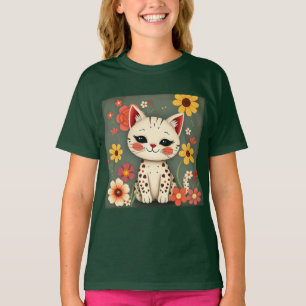 Camiseta Gato Manchado Feliz con Flores