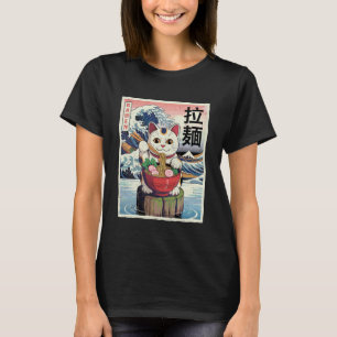 Camiseta Gato Maneki Neko Afortunado Ramen Ola Japonesa Ret