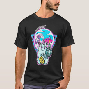 Camiseta Gato Maneki-Neko Cyberpunk Con Estilo De Onda Vapo