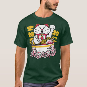 Camiseta Gato Maneki Neko japonés Ramen Bowl gráfico 160
