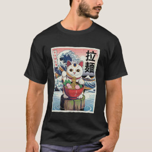 Camiseta Gato Maneki Neko Ramen Retro Ola Japonesa Ar
