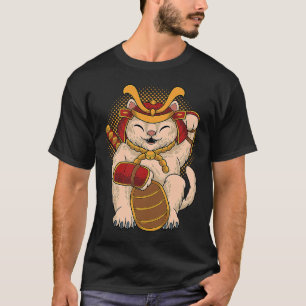 Camiseta Gato Maneki Neko Samurái Japón Suerte Dinero ON