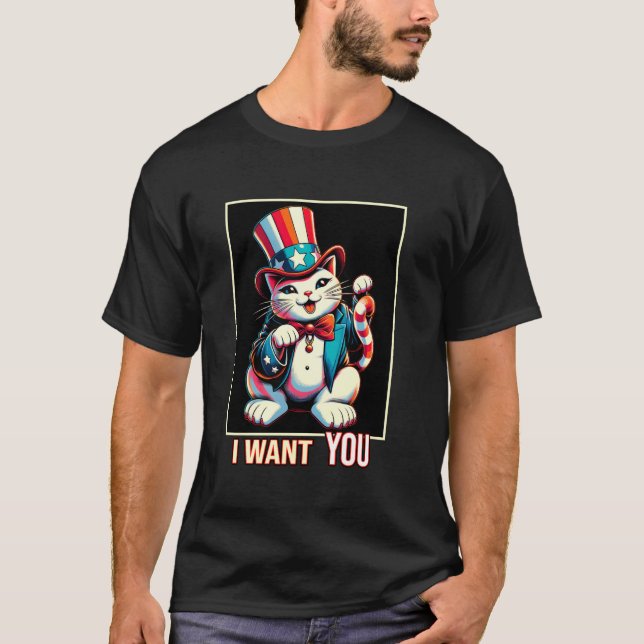 Camiseta Gato Maneki Neko Tío Sam 4 De Julio (Anverso)