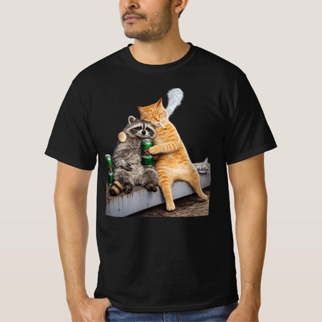 Camiseta Gato Mapache Fumando Cigarrillo | Bebida de Meme A (Anverso)