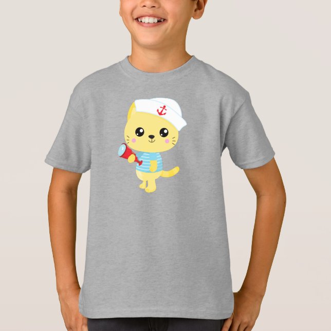 Camiseta Gato marinero, capitán de barco, Gorra marinero, g (Anverso)