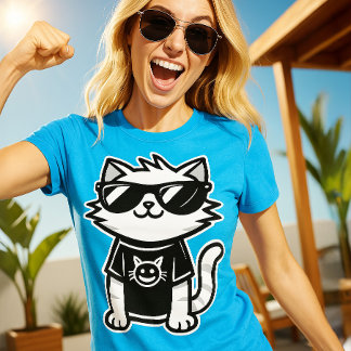 Camiseta Gato más frío del mundo con gafas de sol azul