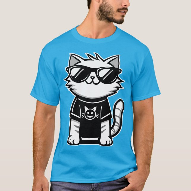 Camiseta Gato más frío del mundo con gafas de sol azul (Anverso)
