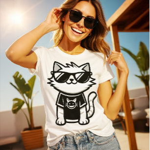 Camiseta Gato más frío del mundo con gafas de sol blanco
